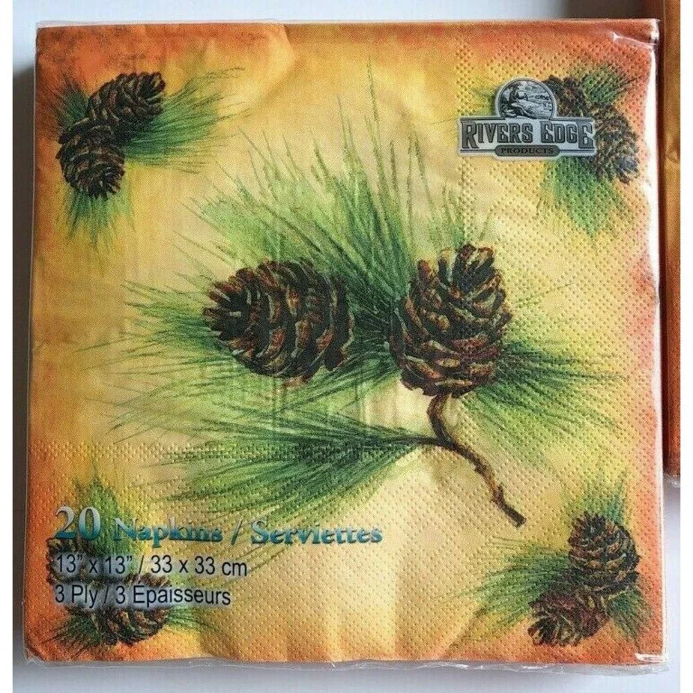 River's Edge Paper Napkins Rustic Pinecone Lunch Dinner Decoupage 2 pack 20 cut